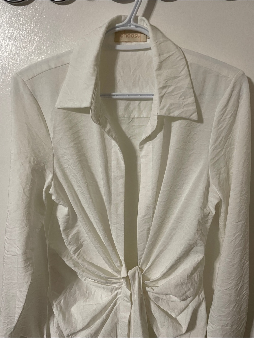 Choosy Cream Colour Long Sleeve Ruched Waistline Dress Size 4 - Picture 3 of 11